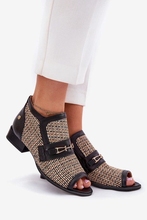 Skórzane Botki Damskie Z Odkrytymi Palcami Maciejka 06934-39/00-1 Czarno-Beżowe