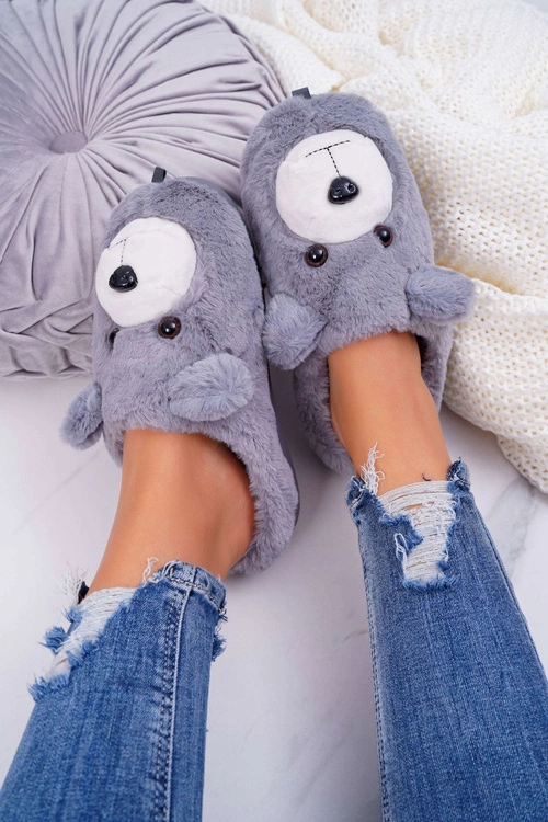 Papcie Damskie Z Futerkiem Miś Szare Bear