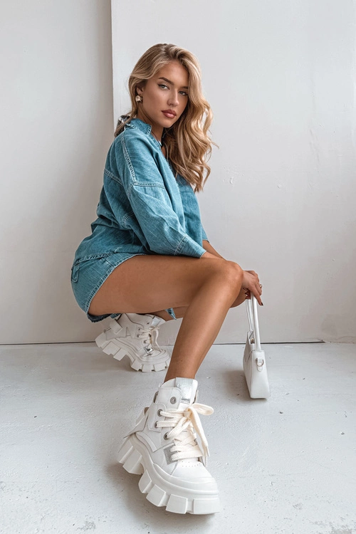 Skórzane Ocieplane Sportowe Botki GOE SS2N4055 Białe