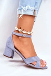 Zamszowe Sandałki na Słupku Niebieskie Nela