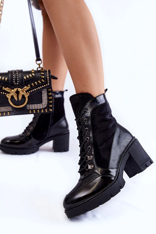 Damskie Skórzane Botki Na Obcasie La.Fi 260063B-LA Czarne