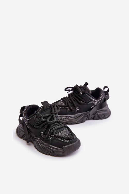 Sneakersy Dziecięce Ozdobione Cekinami Czarne Liatoma