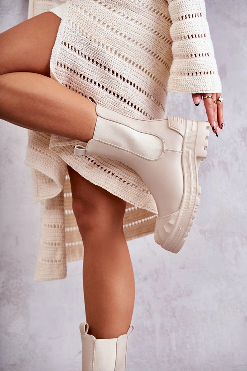 Klasyczne Wysokie Workery Botki Beżowe Bassti