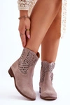 Damskie Zamszowe Ażurowe Botki Lewski Shoes 3301 Cappuccino