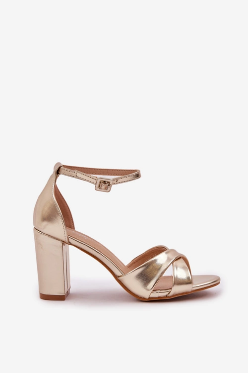 Sandały Na Słupkowym Obcasie Z Eko Skóry Złote Lanaria