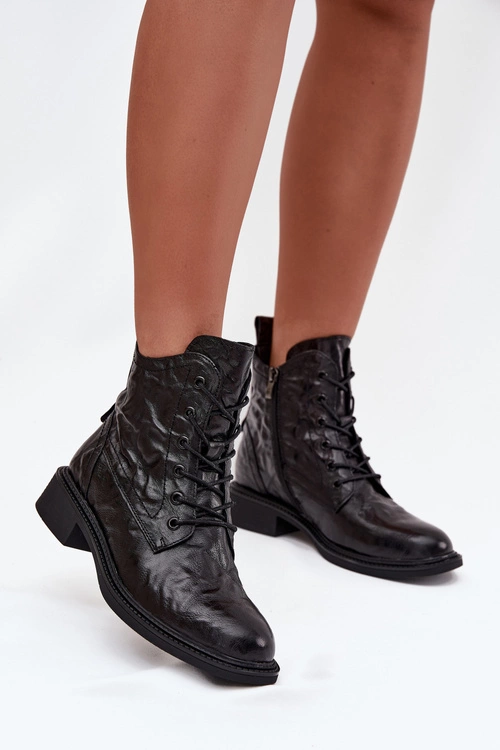 Botki Damskie Z Naturalnej Skóry Ocieplane Artiker 57C1006 Czarne