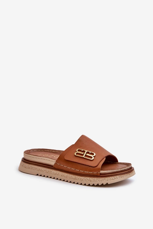 Zazoo 50101 Klapki Damskie Skórzane Na Platformie Brązowe