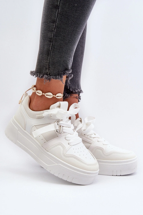 Sneakersy Damskie Na Platformie Z Eko Skóry Białe Moun