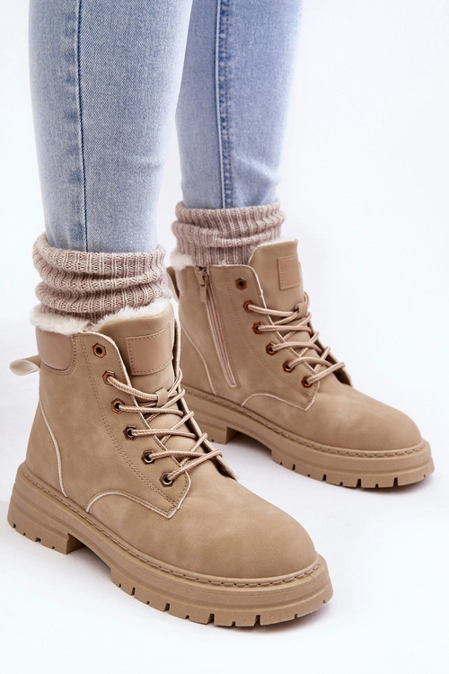 Damskie Trapery Ocieplane Futerkiem Beżowe Fenan