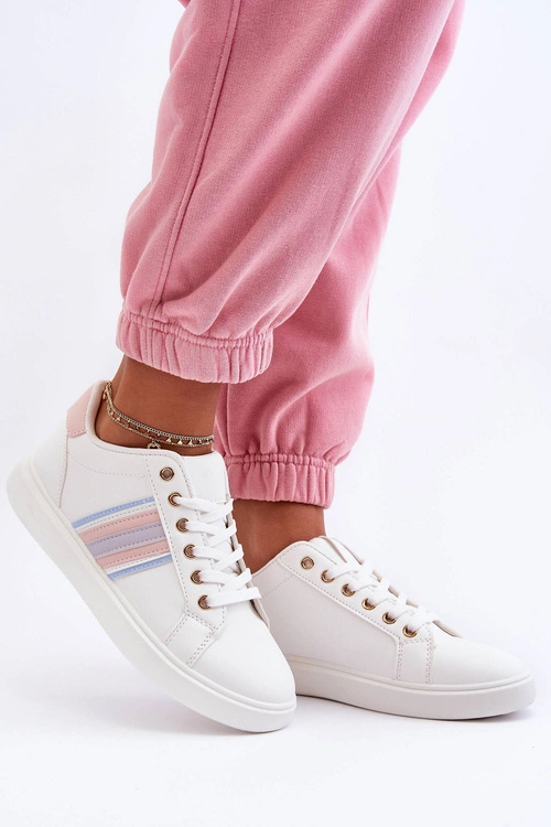 Skórzane Damskie Buty Sportowe Biało-Różowe Rilee