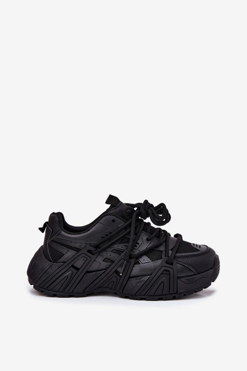 Sneakersy Damskie Z Podwójnym Sznurowaniem Czarne Onivetta