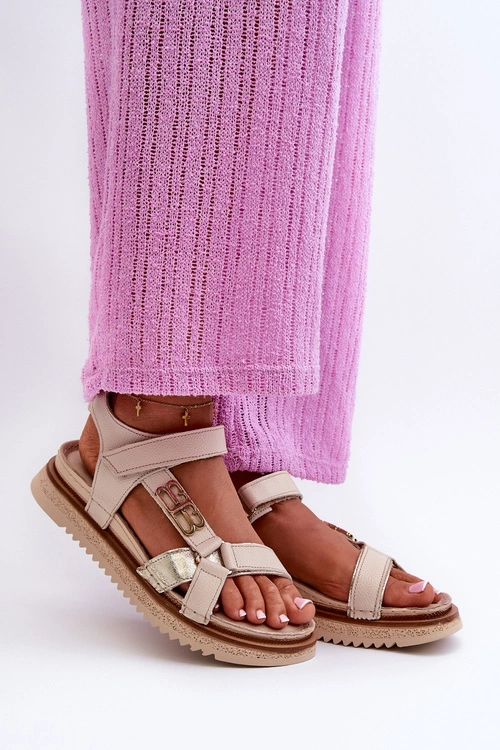 Zazoo 50103 Damskie Skórzane Sandały Na Platformie Beżowe