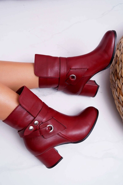 Botki Damskie Skórzane Wsuwane Bordowe 1820 Laura Messi