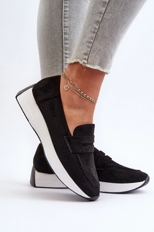 Mokasyny Damskie Na Platformie Eko Zamszowe Czarne Inesqua