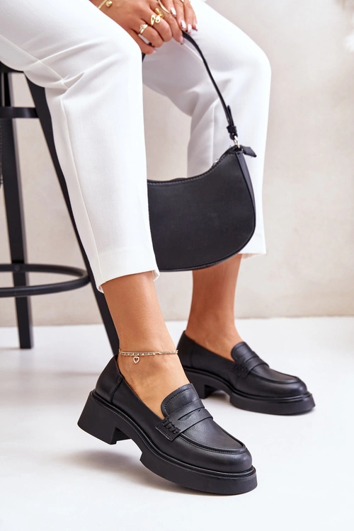 Skórzane Mokasyny Loafersy Damskie D&A JC42-61 Czarne