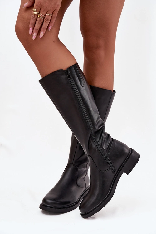 Skórzane Kozaki Damskie Ocieplane Na Płaskim Obcasie Sergio Leone KZ25600-S Czarne