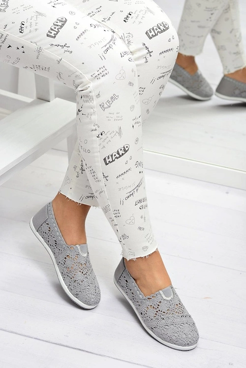 Koronkowe Szare Damskie Baleriny Little Sugar