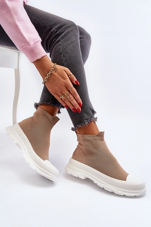 Wsuwane Skarpetkowe Botki Damskie Brązowe Ilanae