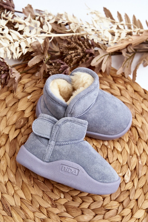 Śniegowce Dziecięce Ocieplane Futerkiem Niebieskie Benigna