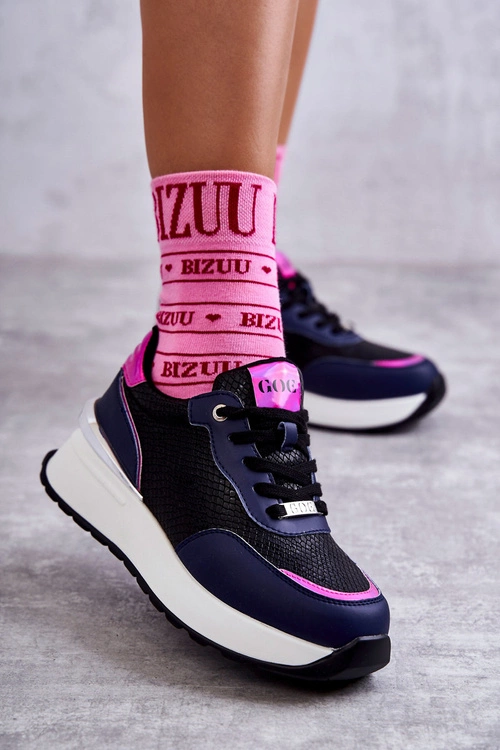 Damskie Buty Sportowe Na Koturnie GOE KK2N4081 Czarno-Granatowe