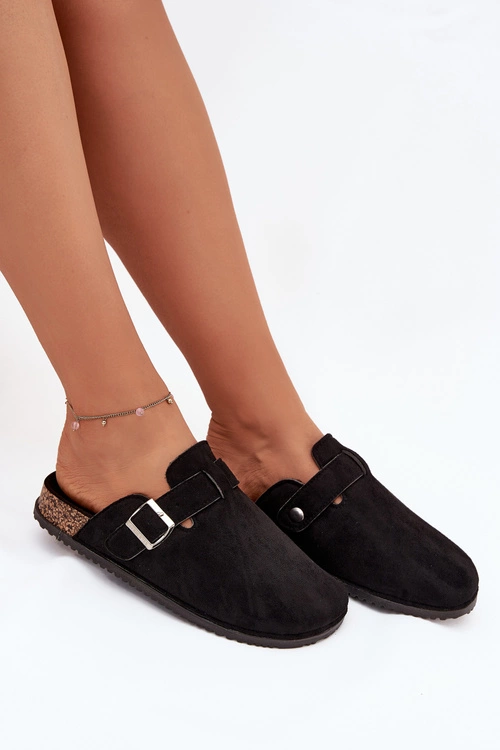 Klapki Chodaki Damskie Na Korkowej Platformie Srebrna Klamra Big Star SS274736 Czarne