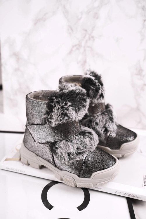 Dziecięce Botki Ocieplane Rzepy Futerko Szare Husar