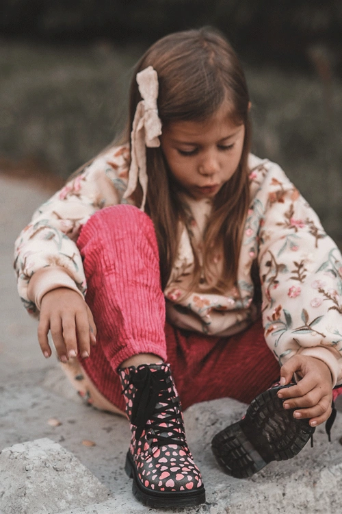 Ocieplane Botki Dziecięce Na Suwak Czarno-Różowe Dolida