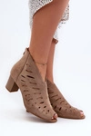 Ażurowe Botki Damskie Eko Zamszowe Na Słupku Z Odkrytymi Palcami Beżowe Timalre