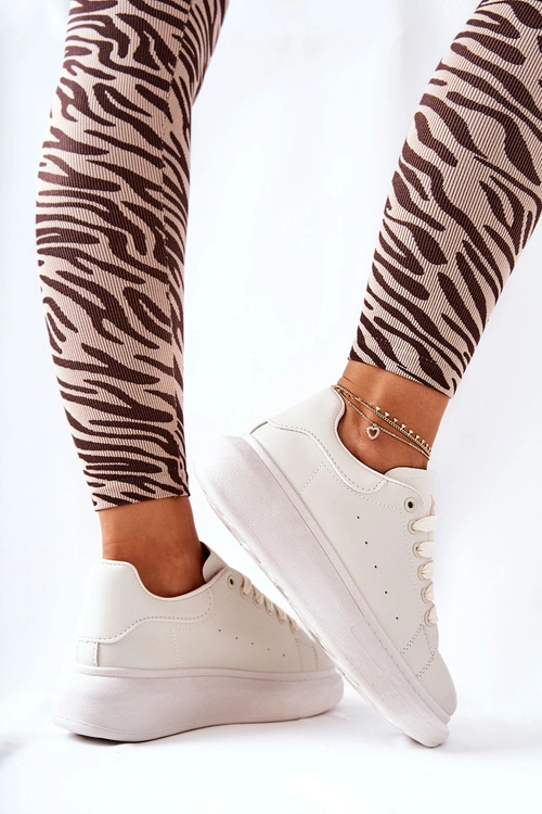 Skórzane Sportowe Buty Na Platformie Beżowe Lemmy