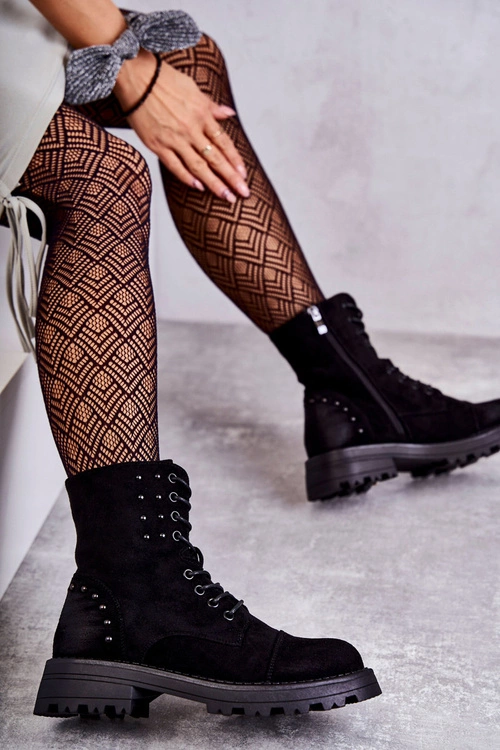 Zamszowe Botki Z Ćwiekami Czarne Palmira