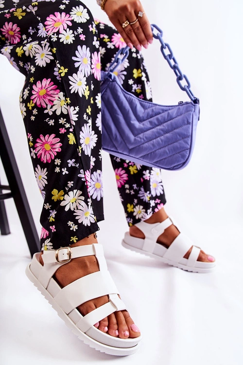 Skórzane Sandały Na Platformie Białe Tessy