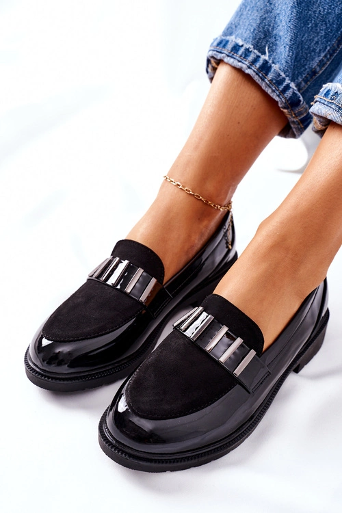 Damskie Półbuty Lakierowane Czarne Montius