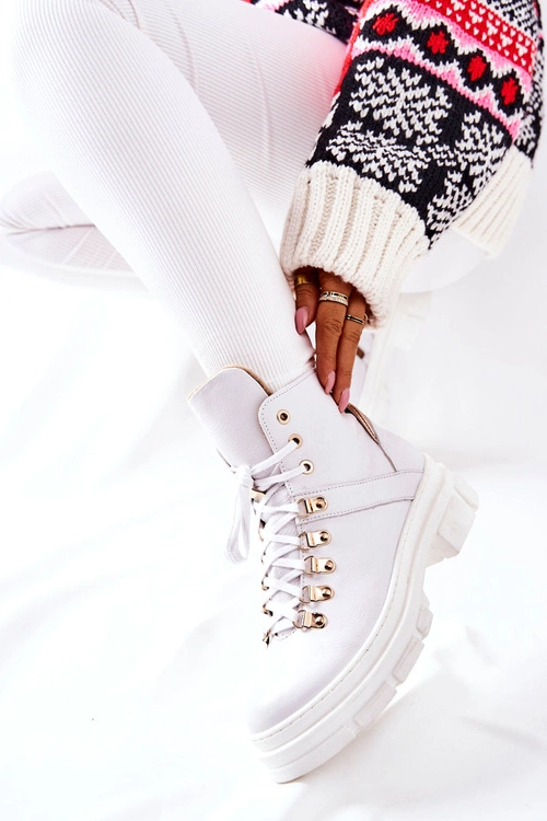 Skórzane Ocieplane Botki Białe Brescia