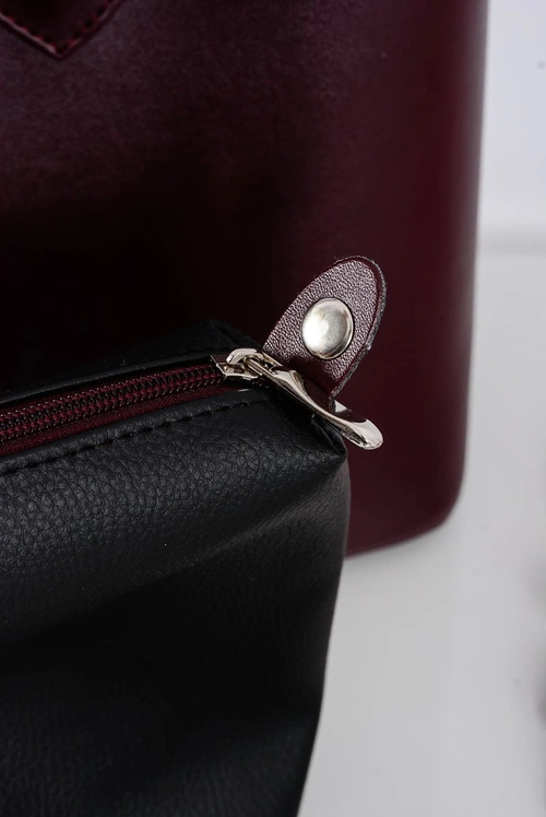 Damska Bordowa Torebka Shopper + Kosmetyczka