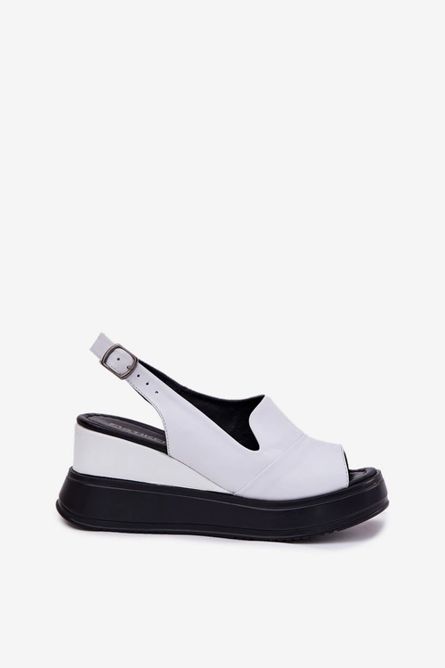 Skórzane Damskie Sandały Na Koturnie Artiker 52C0483 Białe