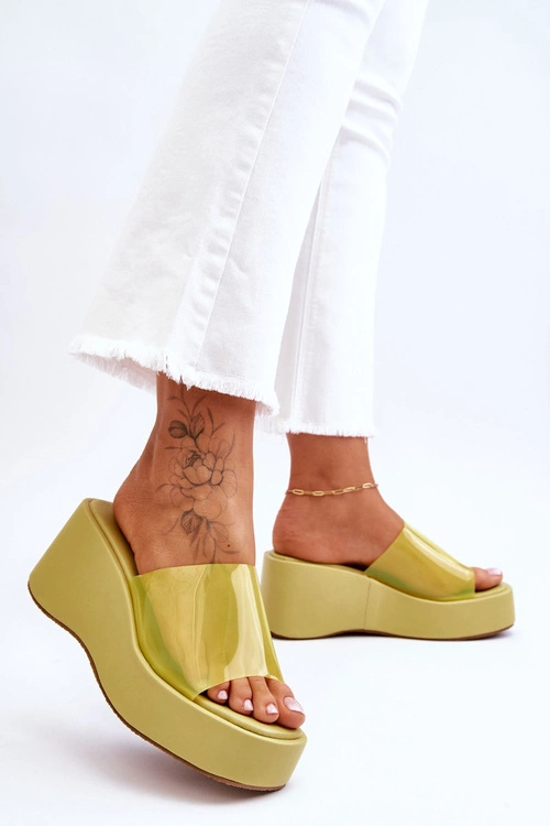 Damskie Transparentne Klapki Na Koturnie Jasnozielone Eliane