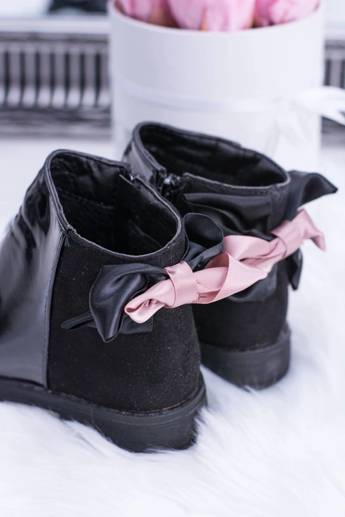 Czarne Dziecięce Botki Ocieplane Z Suwakiem Lakierowane Small Diana