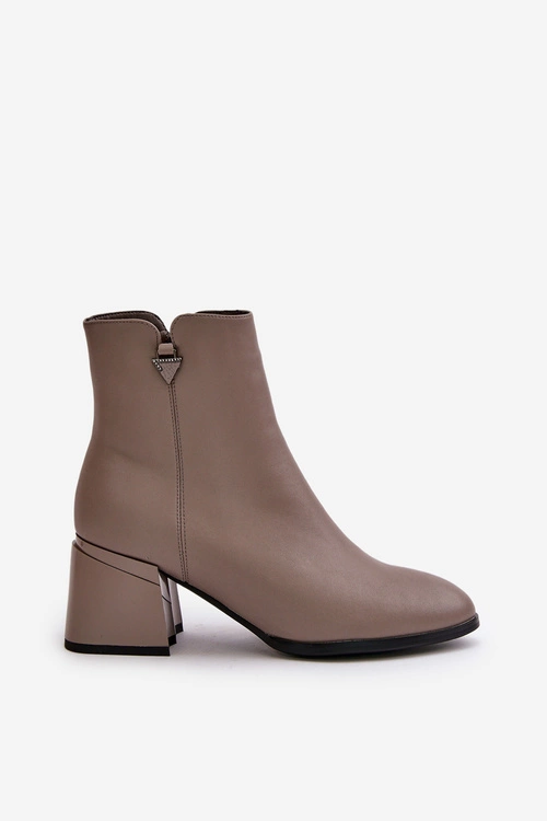 Eleganckie Ocieplane Botki Damskie Z Naturalnej Skóry Beżowe Vinceza 77106