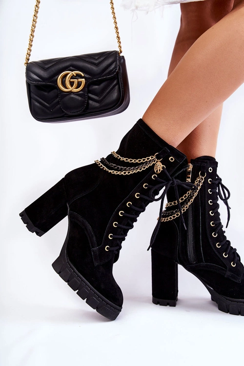 Zamszowe Botki Sznurowane Lewski Shoes 3244/G Czarne