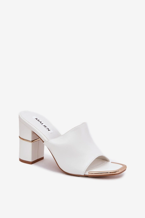 Eleganckie Klapki Damskie Na Słupku Białe Raiza