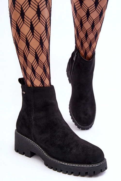 Botki Zamszowe Na Płaskim Obcasie Ocieplane Czarne Neafgi