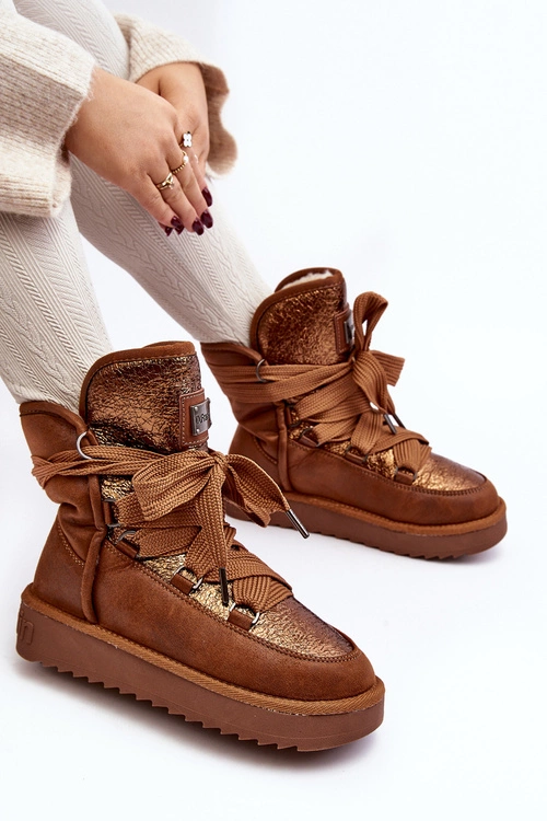 Damskie Śniegowce Z Wiązaniem D.Franklin DFSH370006 Brązowe