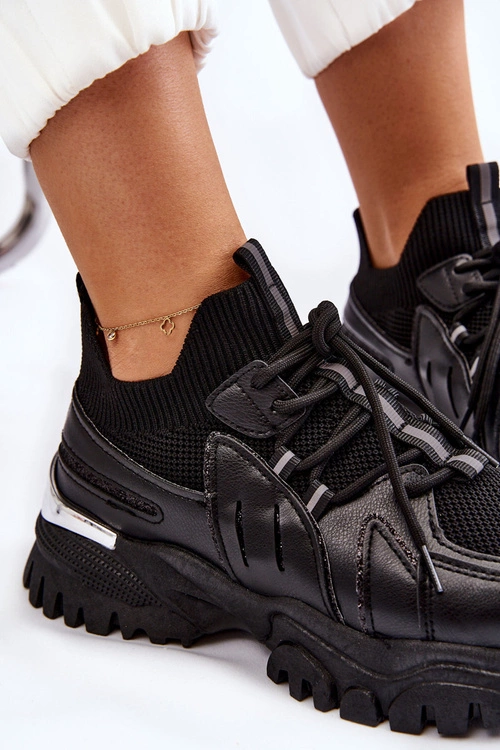 Damskie Buty Sportowe Skarpetkowe Wsuwane Czarne Berna