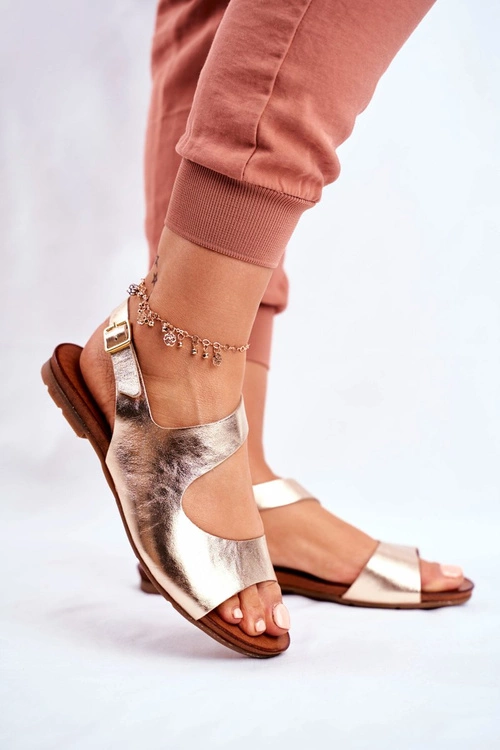 Damskie Sandały Laura Messi 1116 Skórzane Złote Vollare