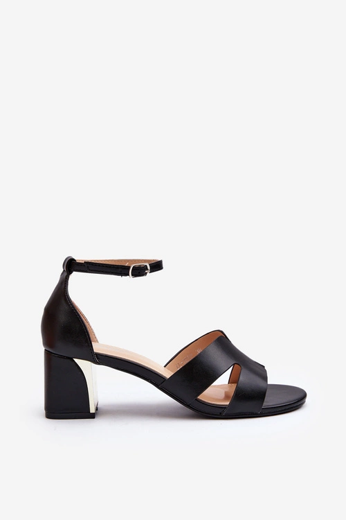 Sandały Damskie Na Obcasie Klocku Czarne Irivana