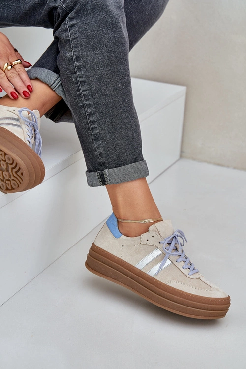 Zazoo N1068S4 Damskie Zamszowe Sneakersy Na Platformie Beżowe