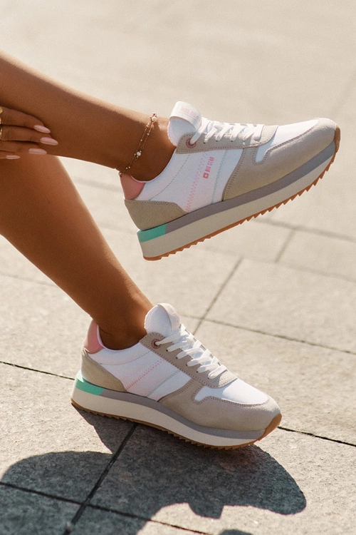 Zamszowe Sneakersy Damskie Big Star RR274A047 HI-POLY SYSTEM Beżowo-Białe