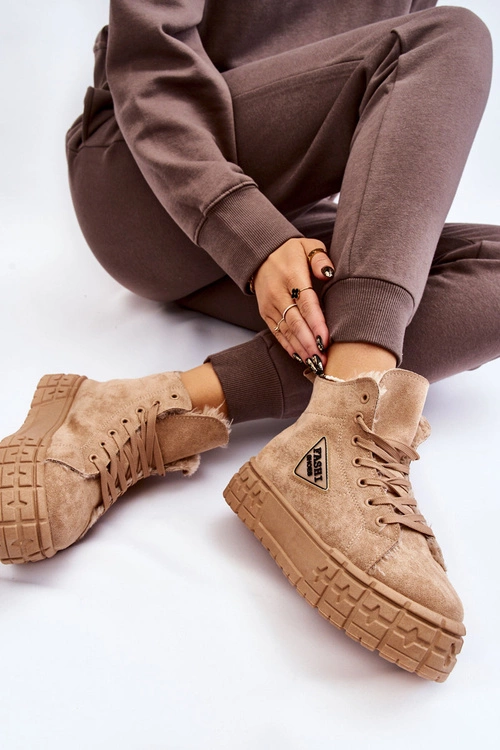 Wysokie Ocieplane Zamszowe Trampki Beżowe Evren