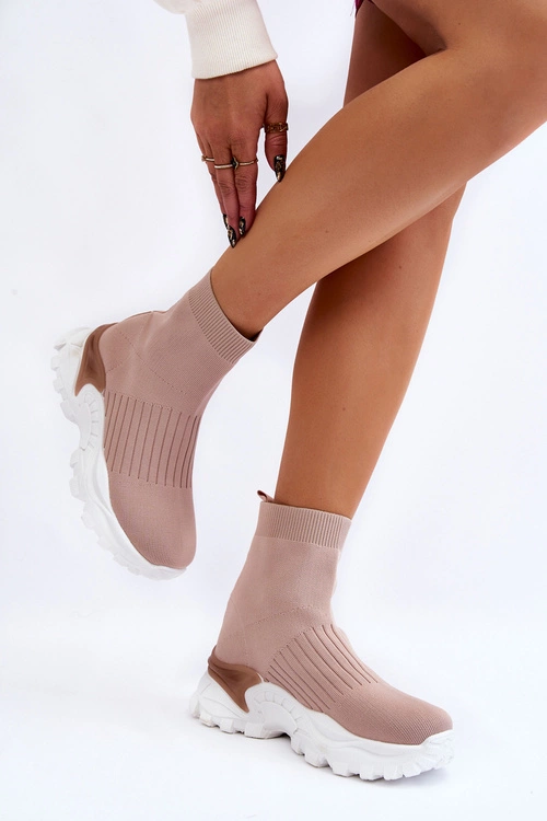 Damskie Wysokie Skarpetkowe Buty Sportowe Beżowe Jovie