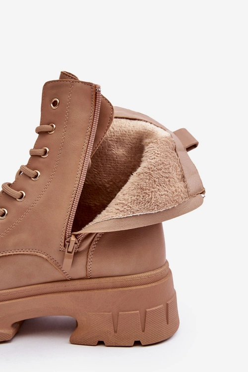 Damskie Workery Botki Sznurowane Na Płaskim Obcasie Beżowe Brenhile